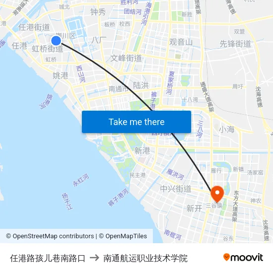 任港路孩儿巷南路口 to 南通航运职业技术学院 map