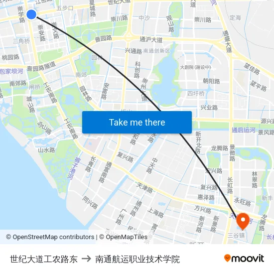 世纪大道工农路东 to 南通航运职业技术学院 map