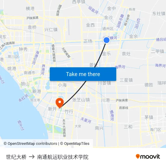 世纪大桥 to 南通航运职业技术学院 map