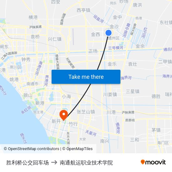 胜利桥公交回车场 to 南通航运职业技术学院 map