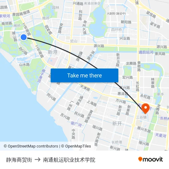 静海商贸街 to 南通航运职业技术学院 map