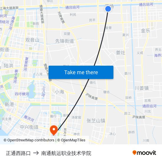 正通西路口 to 南通航运职业技术学院 map