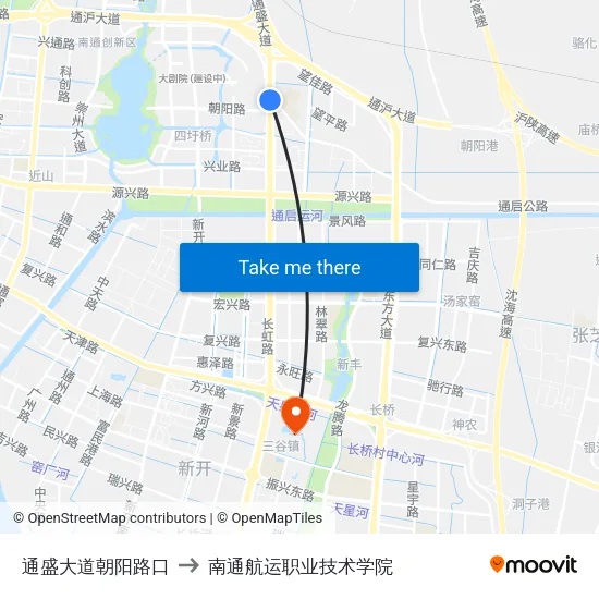 通盛大道朝阳路口 to 南通航运职业技术学院 map