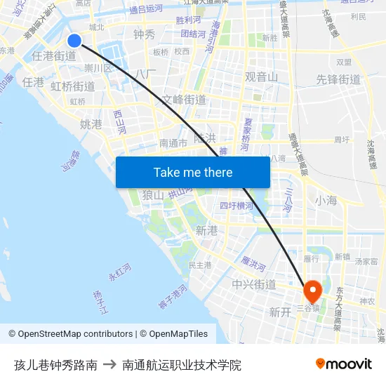孩儿巷钟秀路南 to 南通航运职业技术学院 map