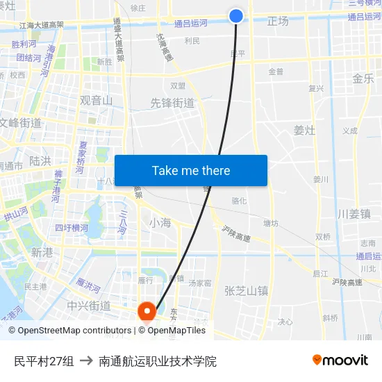 民平村27组 to 南通航运职业技术学院 map