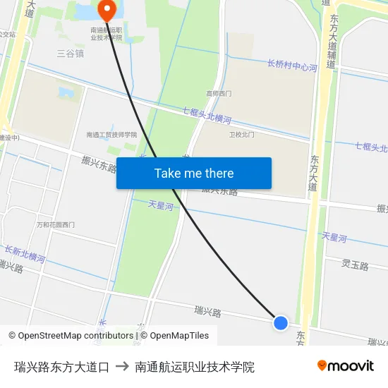 瑞兴路东方大道口 to 南通航运职业技术学院 map