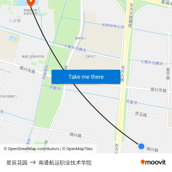 星辰花园 to 南通航运职业技术学院 map