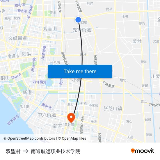 双盟村 to 南通航运职业技术学院 map
