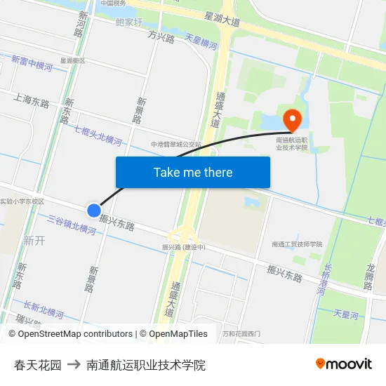 春天花园 to 南通航运职业技术学院 map