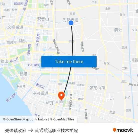 先锋镇政府 to 南通航运职业技术学院 map