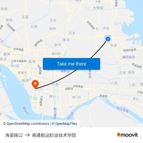 海晏路口 to 南通航运职业技术学院 map