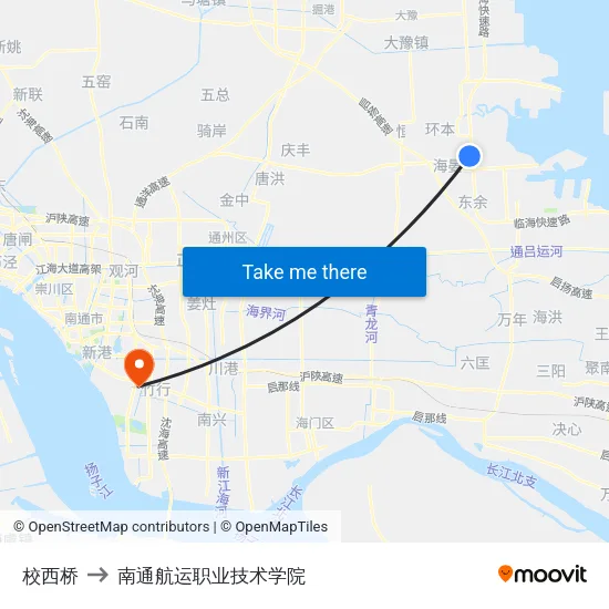 校西桥 to 南通航运职业技术学院 map