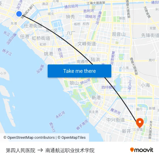第四人民医院 to 南通航运职业技术学院 map