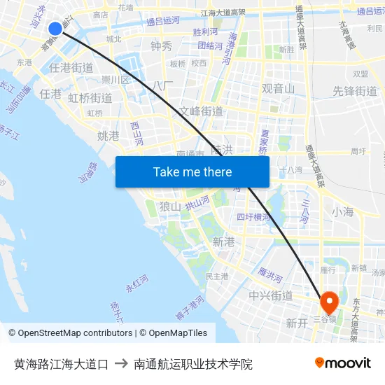 黄海路江海大道口 to 南通航运职业技术学院 map