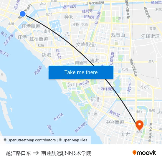 越江路口东 to 南通航运职业技术学院 map