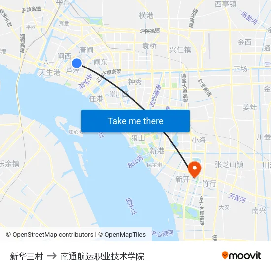 新华三村 to 南通航运职业技术学院 map