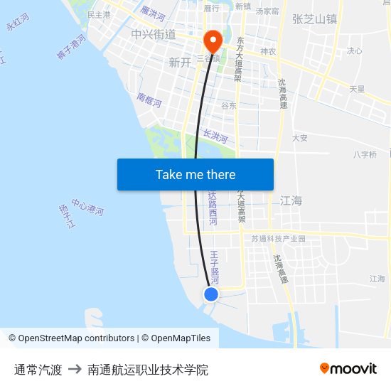 通常汽渡 to 南通航运职业技术学院 map
