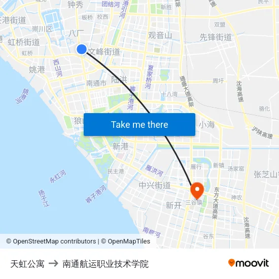 天虹公寓 to 南通航运职业技术学院 map