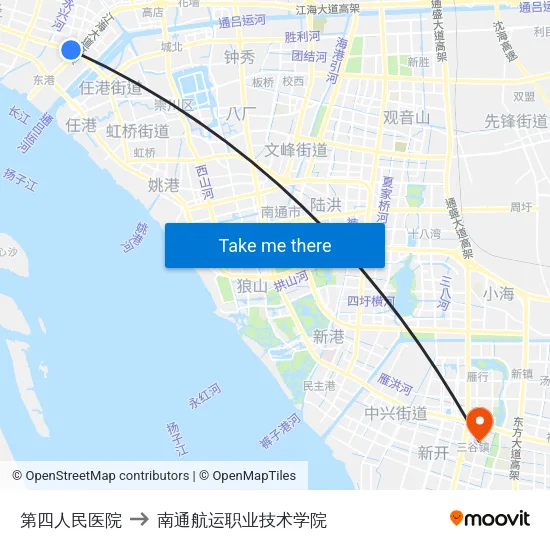 第四人民医院 to 南通航运职业技术学院 map