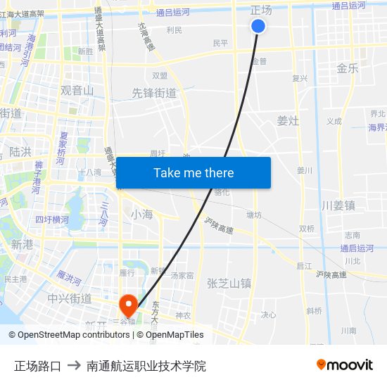 正场路口 to 南通航运职业技术学院 map