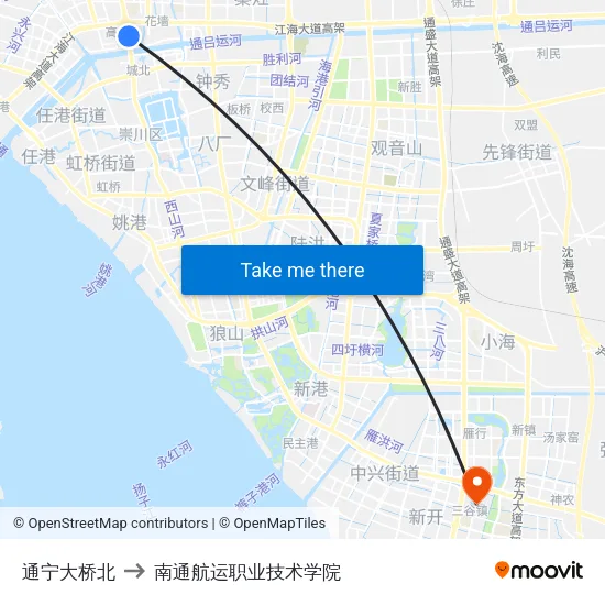 通宁大桥北 to 南通航运职业技术学院 map