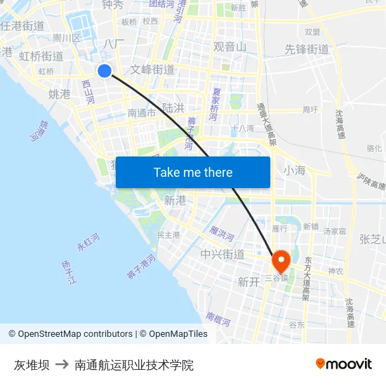 灰堆坝 to 南通航运职业技术学院 map