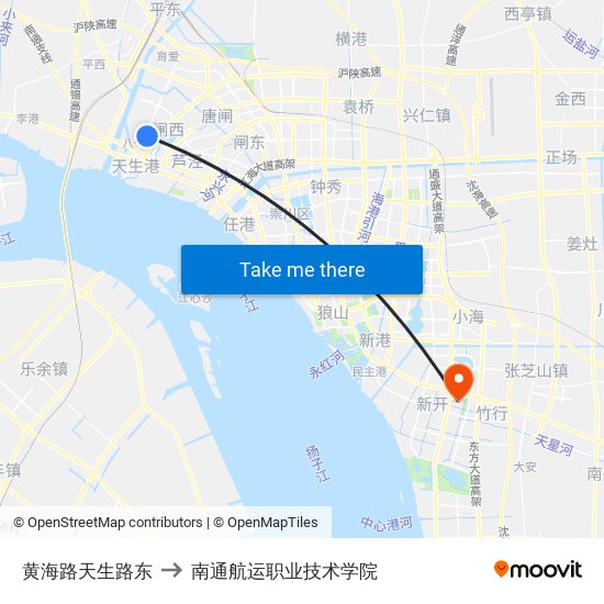 黄海路天生路东 to 南通航运职业技术学院 map