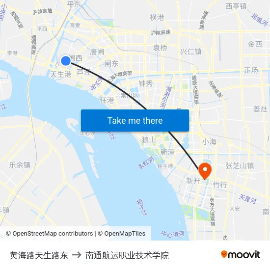 黄海路天生路东 to 南通航运职业技术学院 map