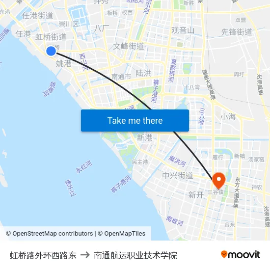 虹桥路外环西路东 to 南通航运职业技术学院 map
