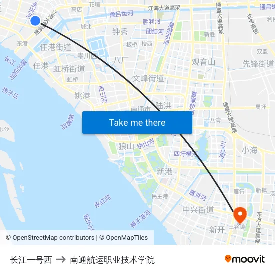 长江一号西 to 南通航运职业技术学院 map