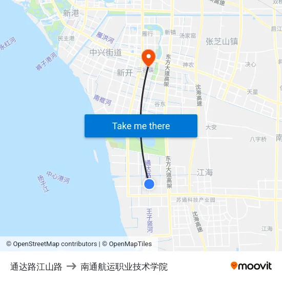 通达路江山路 to 南通航运职业技术学院 map