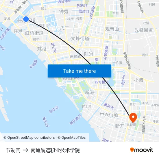 节制闸 to 南通航运职业技术学院 map