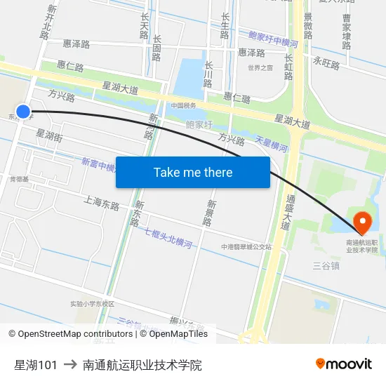 星湖101 to 南通航运职业技术学院 map
