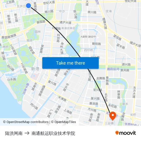 陆洪闸南 to 南通航运职业技术学院 map