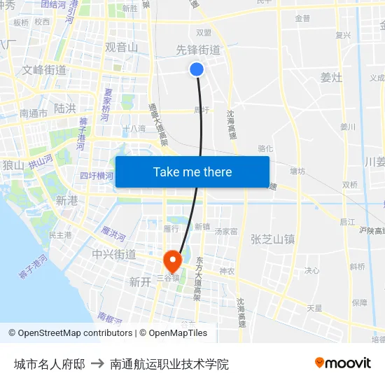 城市名人府邸 to 南通航运职业技术学院 map