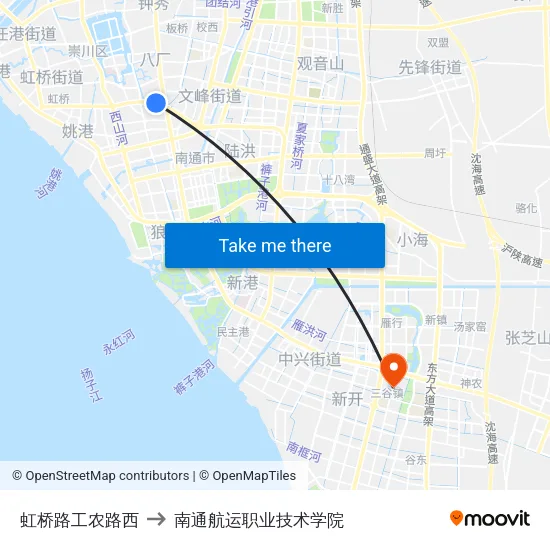 虹桥路工农路西 to 南通航运职业技术学院 map