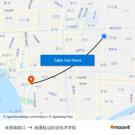 余西南路口 to 南通航运职业技术学院 map
