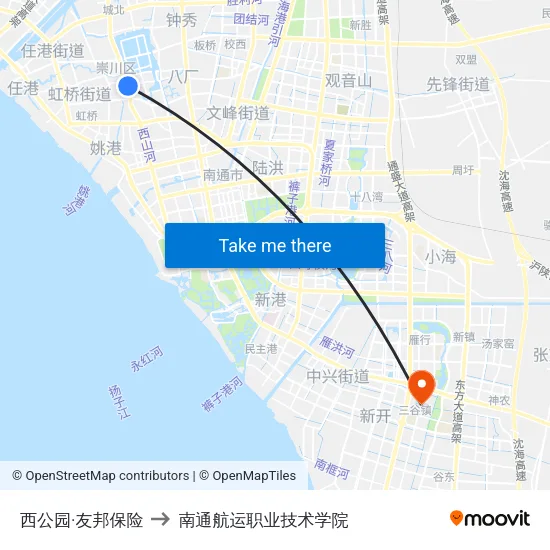 西公园·友邦保险 to 南通航运职业技术学院 map