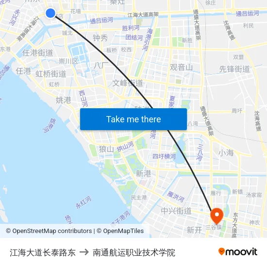 江海大道长泰路东 to 南通航运职业技术学院 map