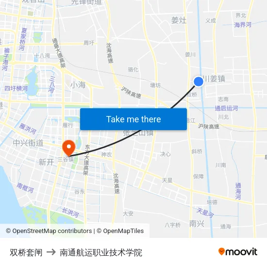 双桥套闸 to 南通航运职业技术学院 map