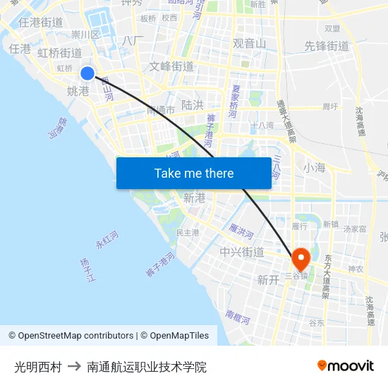 光明西村 to 南通航运职业技术学院 map