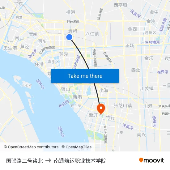 国强路二号路北 to 南通航运职业技术学院 map