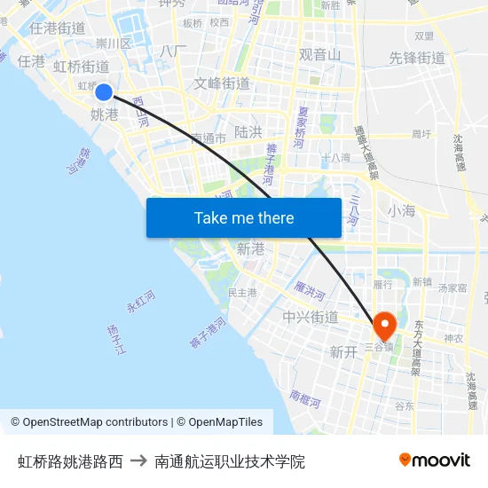 虹桥路姚港路西 to 南通航运职业技术学院 map