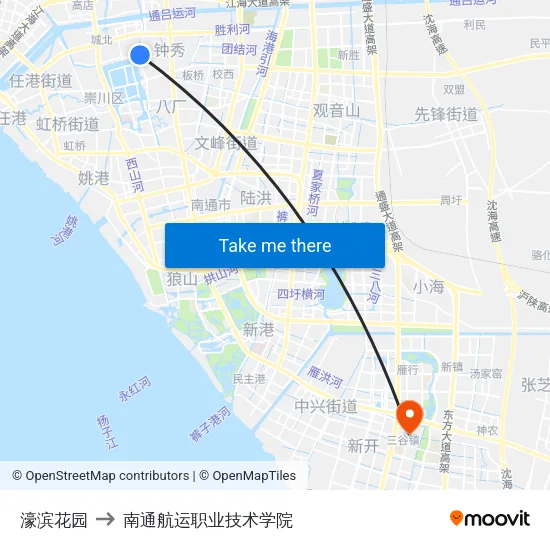 濠滨花园 to 南通航运职业技术学院 map