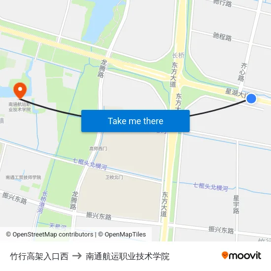 竹行高架入口西 to 南通航运职业技术学院 map