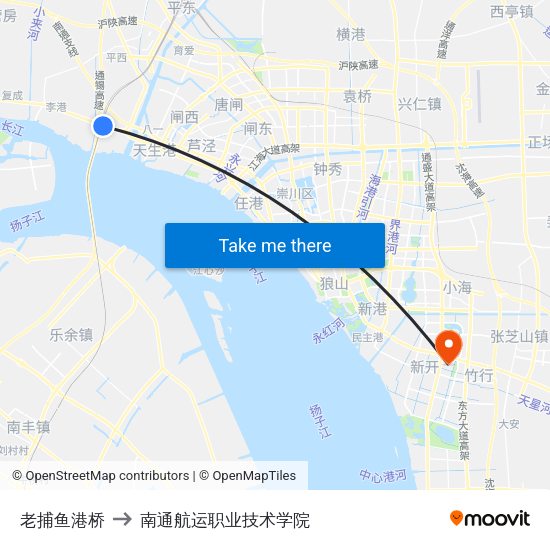 老捕鱼港桥 to 南通航运职业技术学院 map