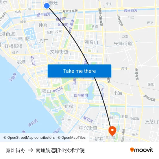 秦灶街办 to 南通航运职业技术学院 map