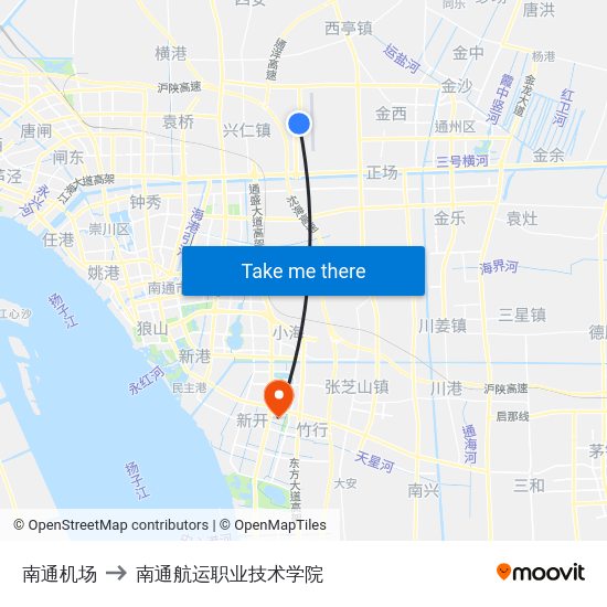 南通机场 to 南通航运职业技术学院 map