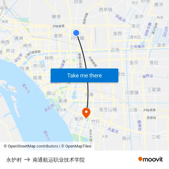 永护村 to 南通航运职业技术学院 map