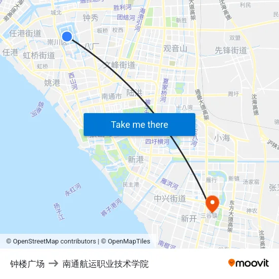 钟楼广场 to 南通航运职业技术学院 map